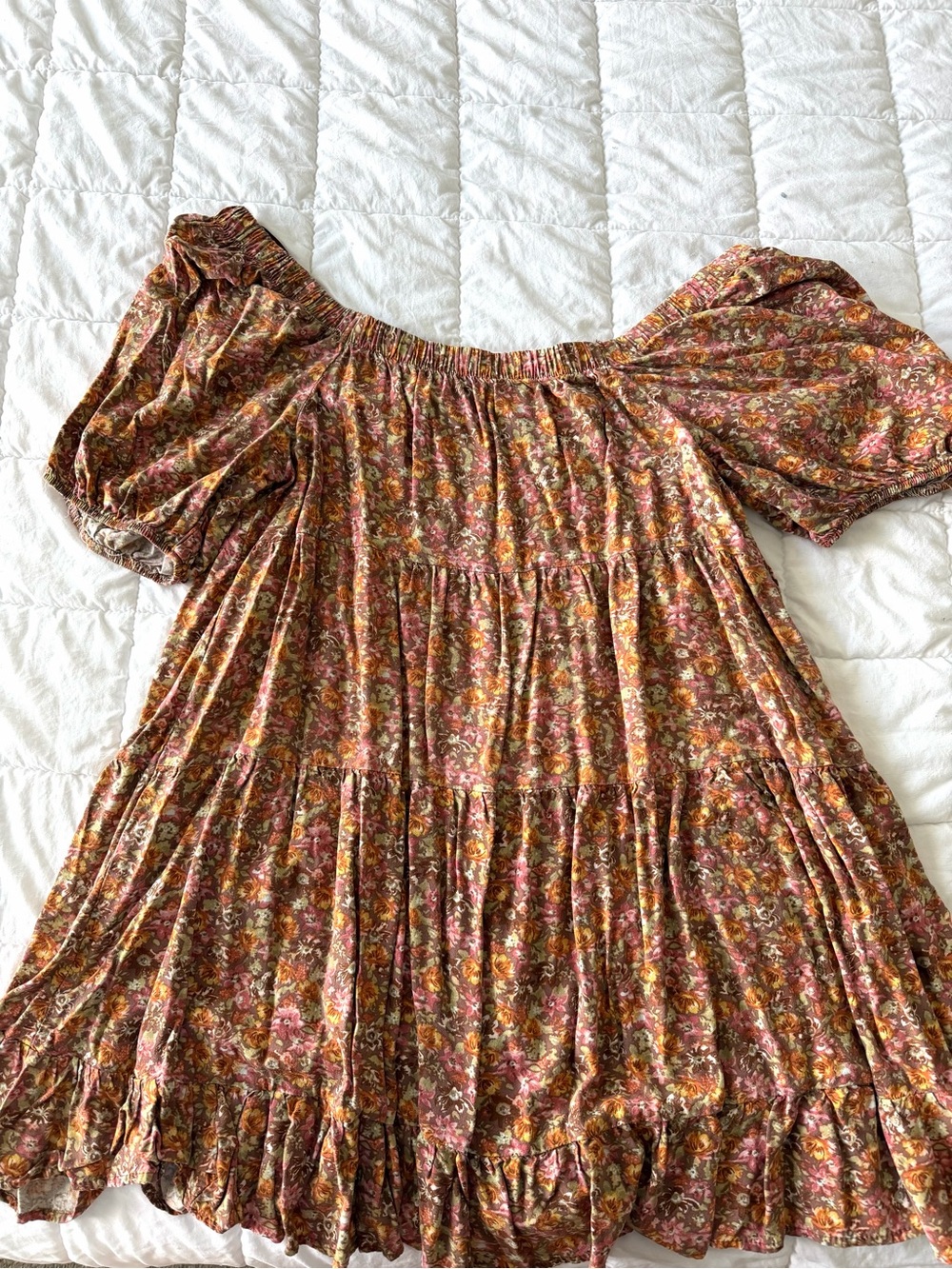 Wild Fable Brown and Pink Floral Off-Shoulder Dress